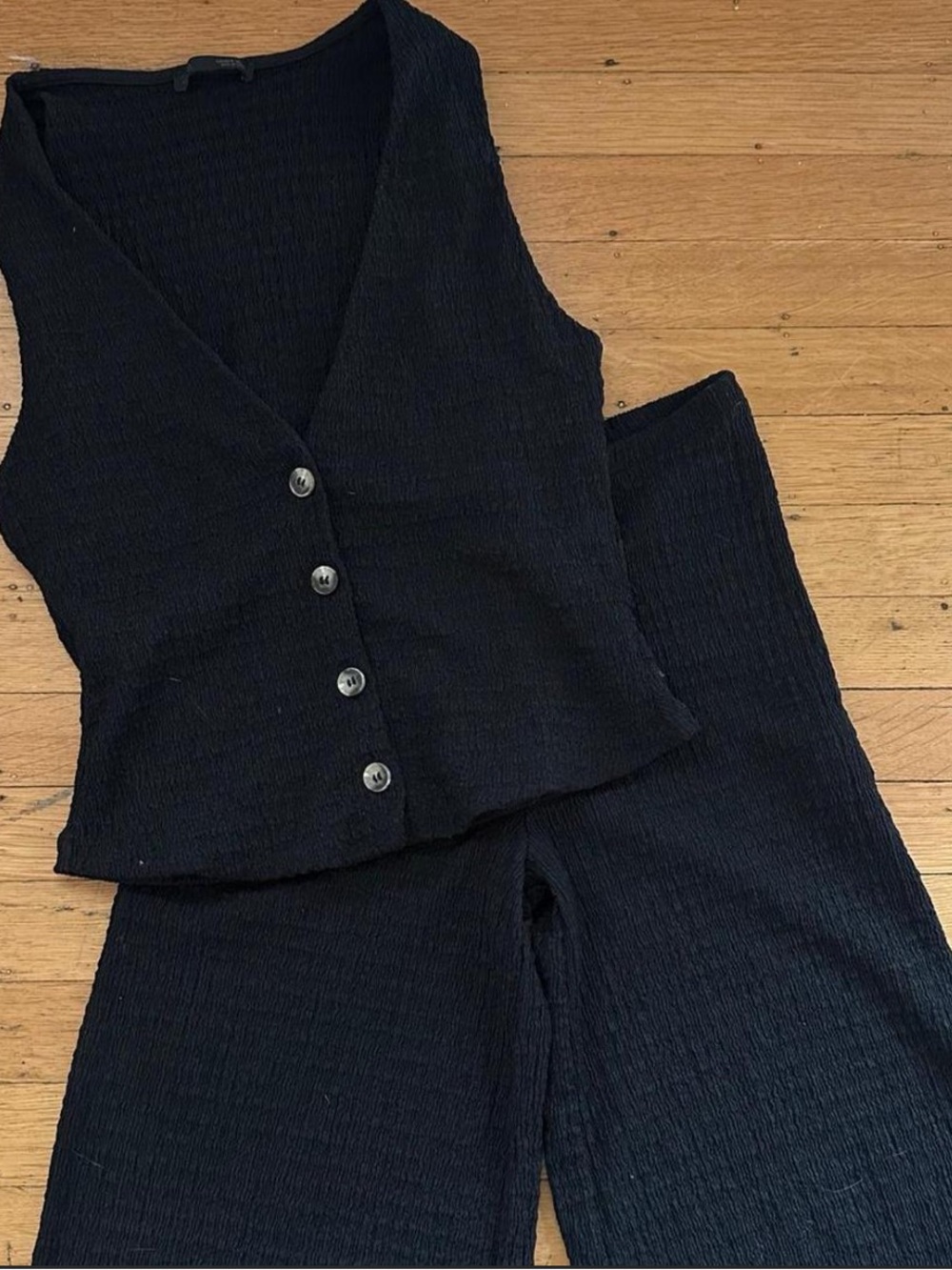 Zara Black Ribbed Buttoned Vest and Matching Pants